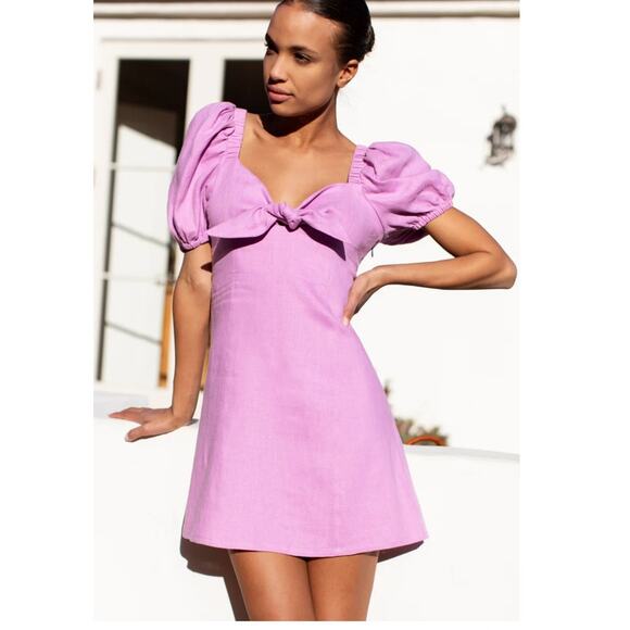 Emerson Fry Purple Linen Puff Sleeve Lavender Amy Mini Dress Small